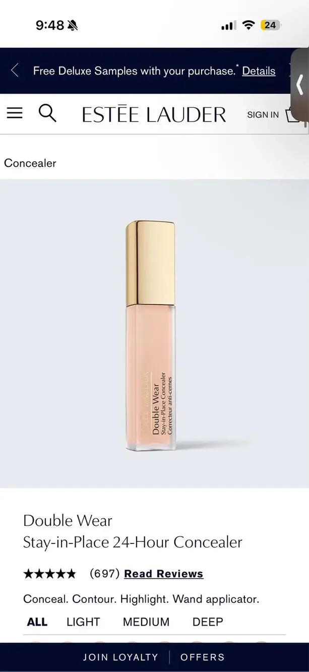 New In Box! Estée Lauder Double Wear Stay-in-Place 24-Hour Concealer Shade 1W